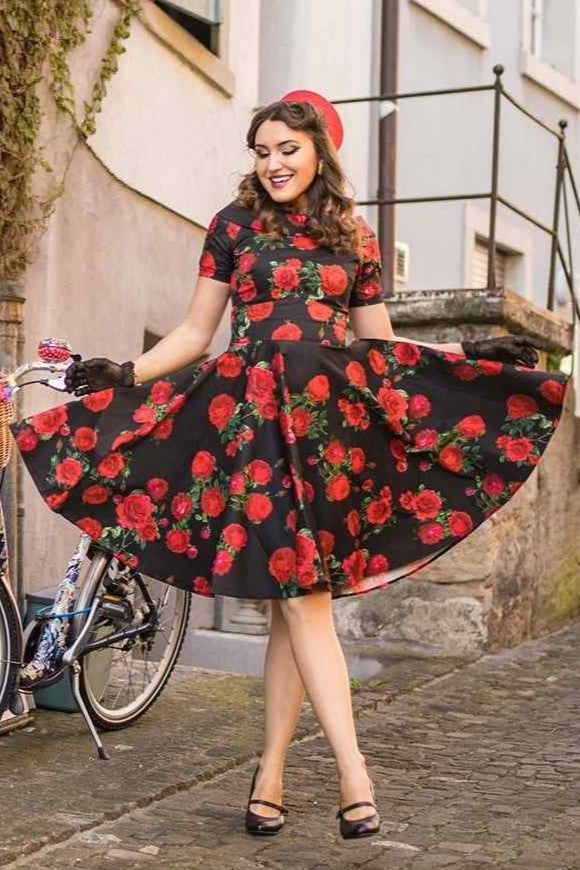 Darlene Red Rose Dress In Black