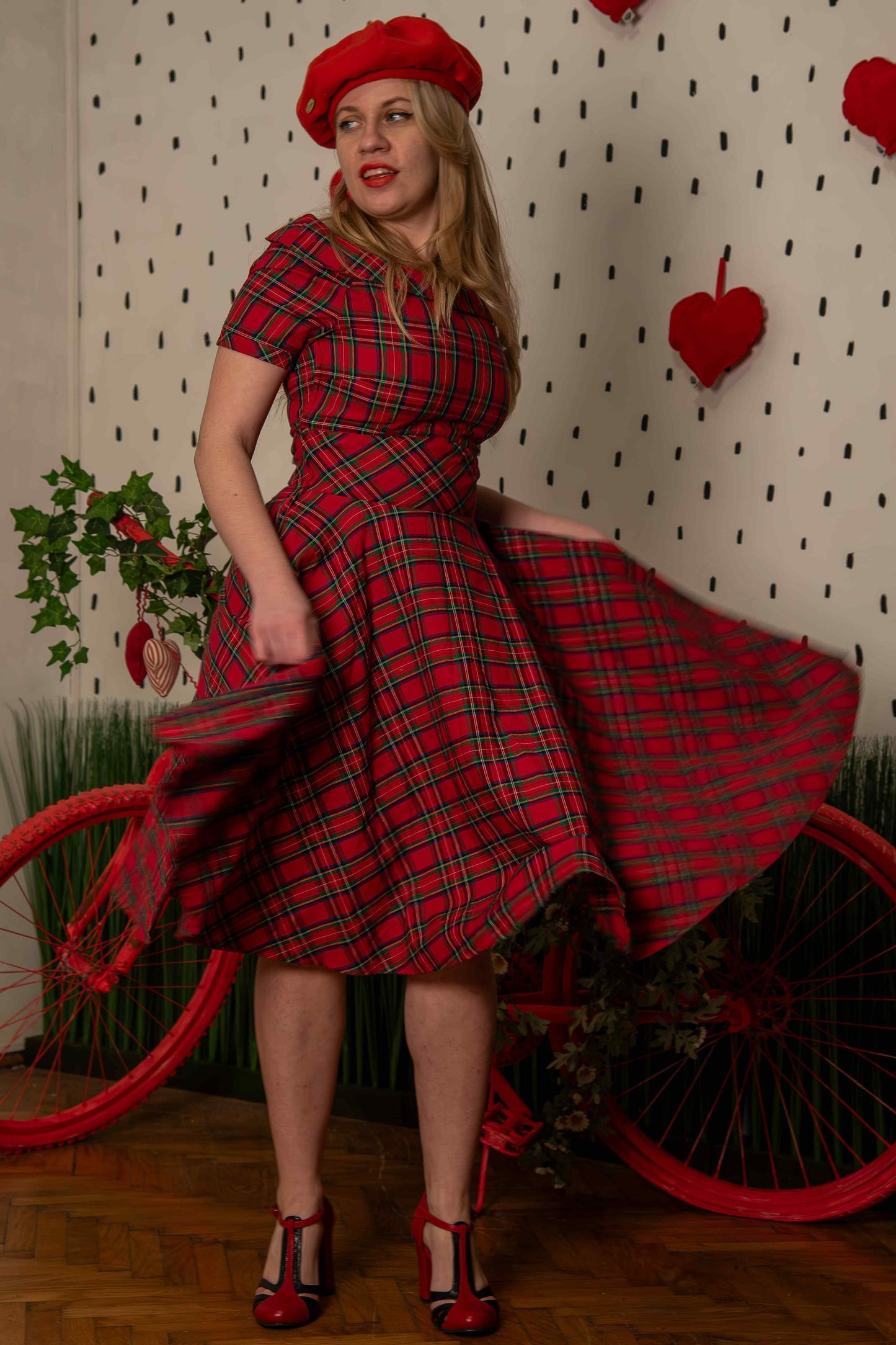 Darlene Retro Highland Red Tartan Circle Dress