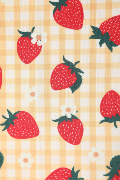 Amanda Strawberry Yellow Gingham Flared Dress