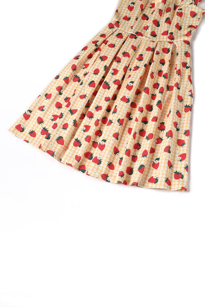 Amanda Strawberry Yellow Gingham Flared Dress