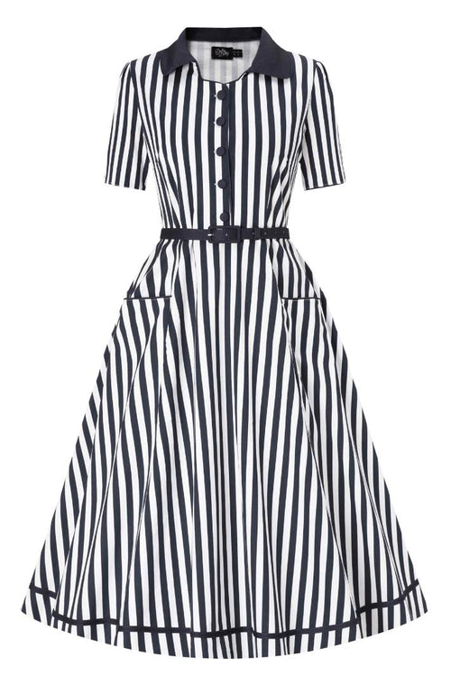 Mabel Striped Midi Shirt Dress In Dark Blue