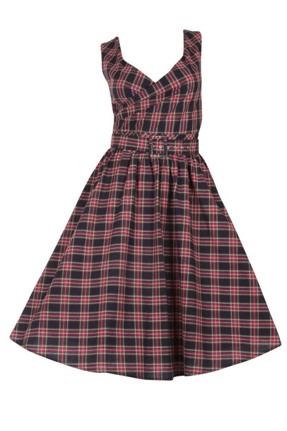 May Stylish V-neck Vintage Inspired Swing Dress in Navy Blue-Red