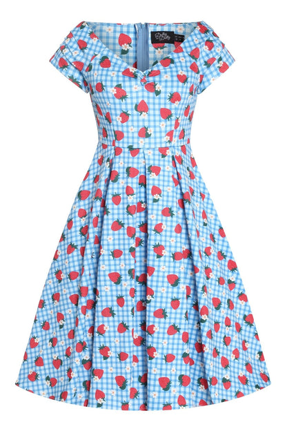 Lily Summer Strawberry Blue Gingham Dress