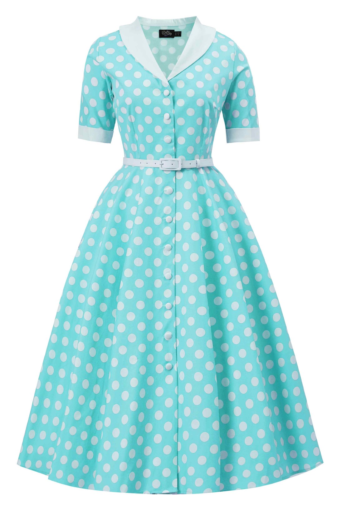 Mollie Turquoise Polka Dot Full Circle Shirt Dress