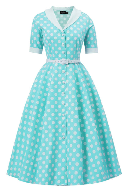 Mollie Turquoise Polka Dot Full Circle Shirt Dress