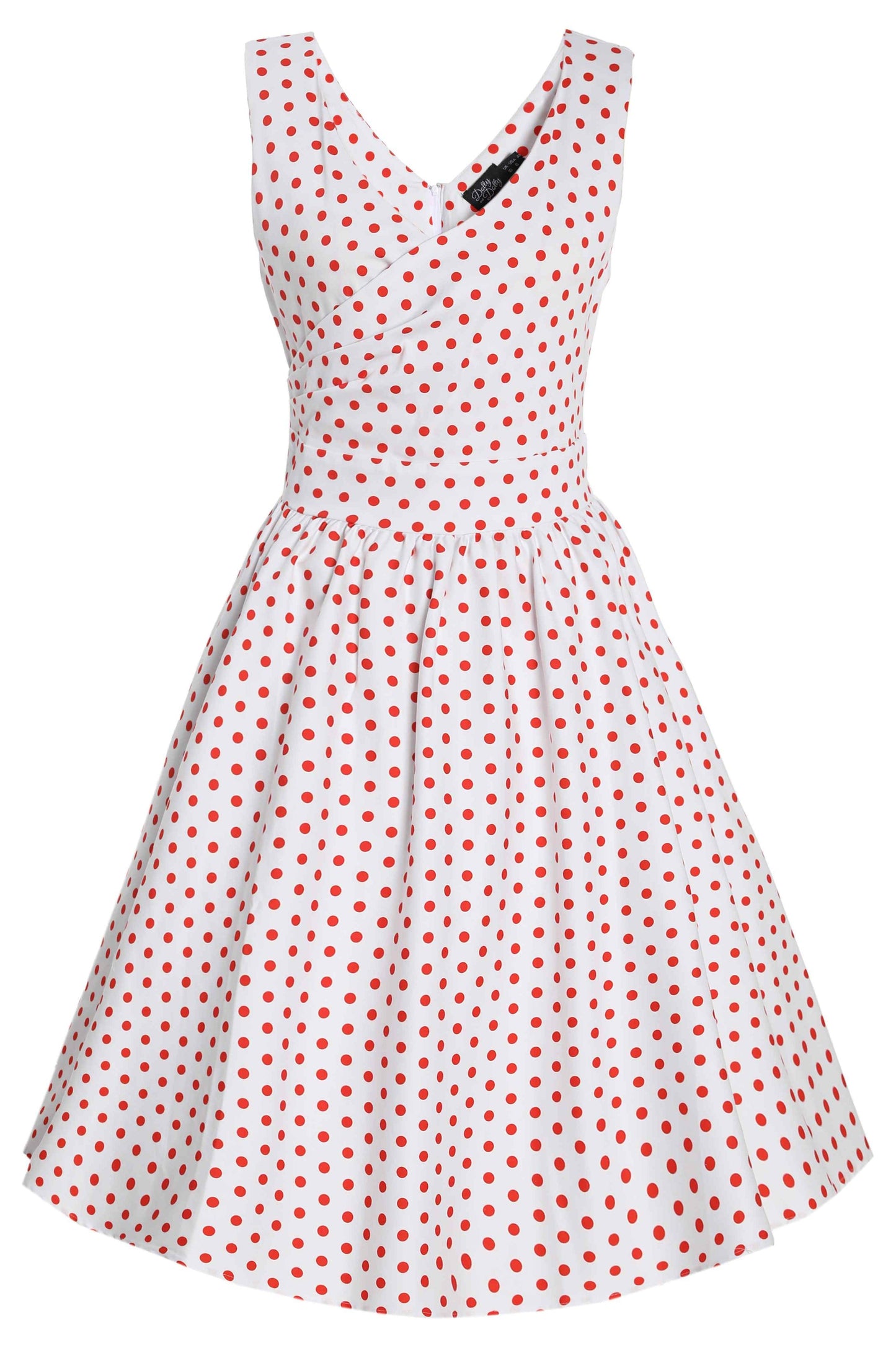 May V Neck White and Red Polka Dot Dress