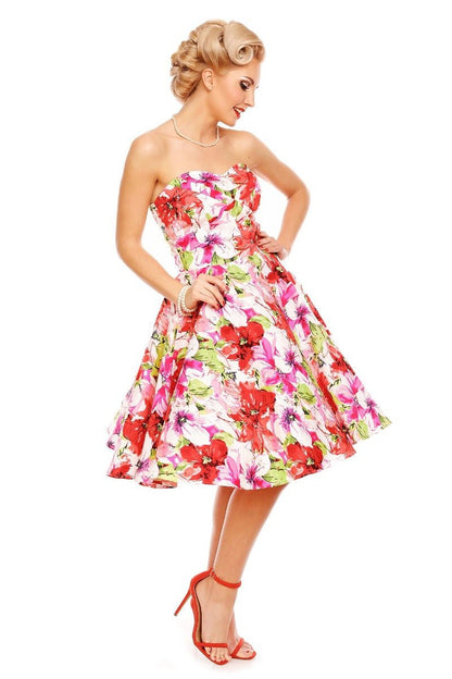 Melissa Bandeau Retro Rockabilly Pink White Floral Dress