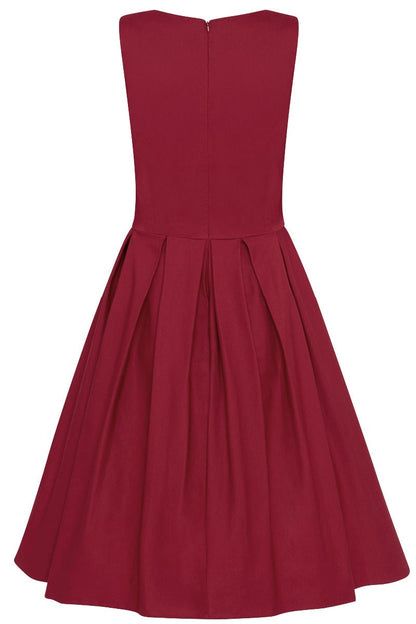 Lola Stylish 50's Retro Swing Dress With Pockets in Burgundy