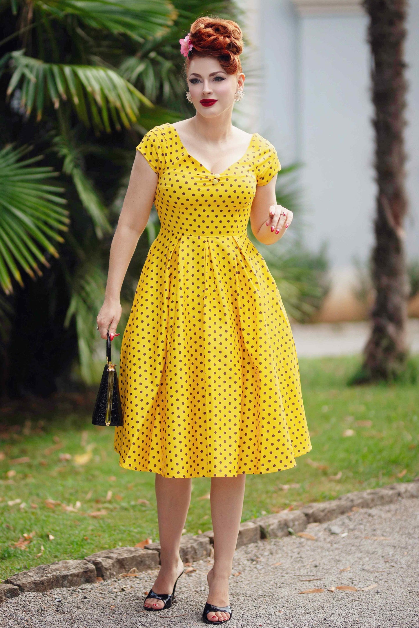 Lily Yellow Polka Dot Off Shoulder Dress