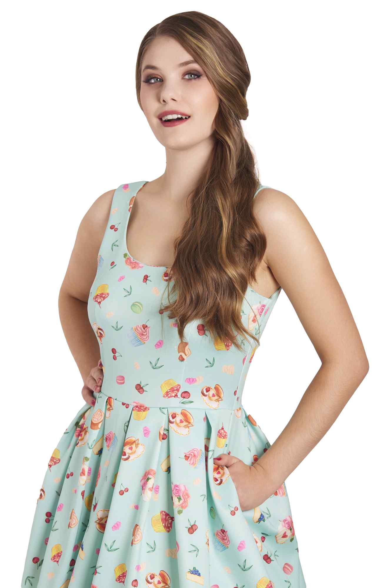 Amanda 50's Afternoon Tea Dress In Blue Cake Print