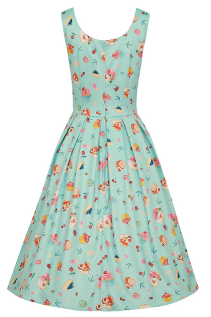 Amanda 50's Afternoon Tea Dress In Blue Cake Print