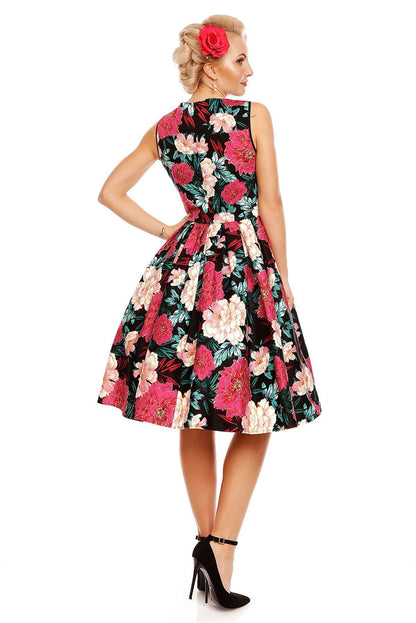 Elizabeth Vintage Style Floral Party Dress in Black/Pink