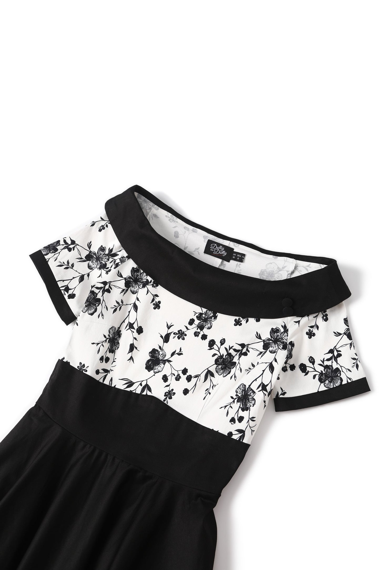 Darlene White & Black Floral Roll Collar Dress