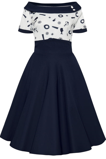 Darlene Nautical Navy & White Swing Dress