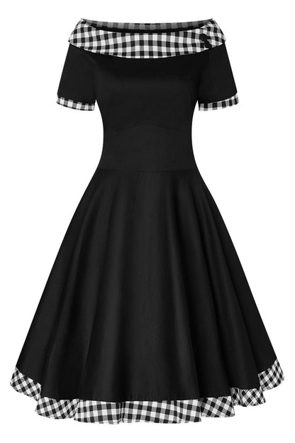 Darlene Retro Black Gingham Swing Dress