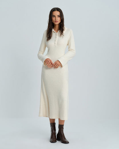 Apricot Collar Bell Sleeve Midi Dress