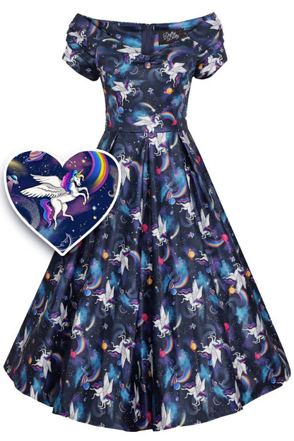 Lily Retro Off Shoulder Unicorn Swing Dress