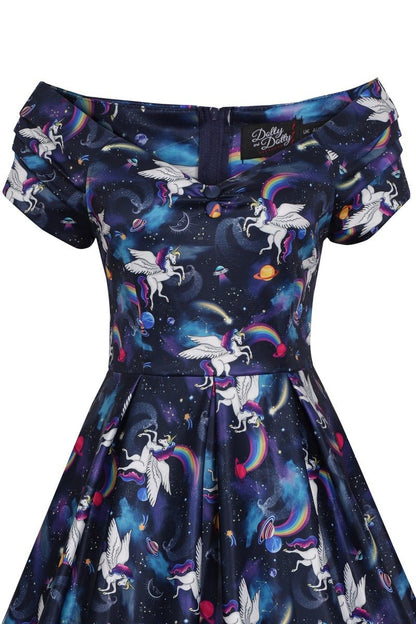 Lily Retro Off Shoulder Unicorn Swing Dress
